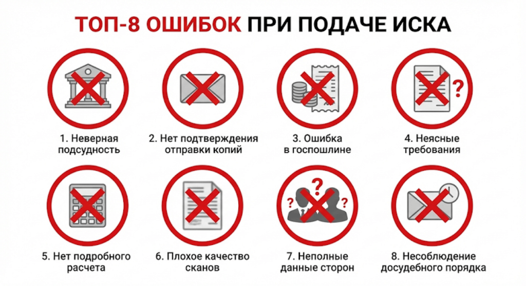 ТОП‑6 ошибок при подаче иска