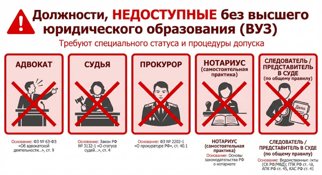 Должности, недоступные без высшего юридического образования