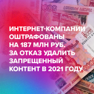 Интернет-компании оштрафованы на 187 млн руб. за отказ удалить запрещенный контент в 2021 году