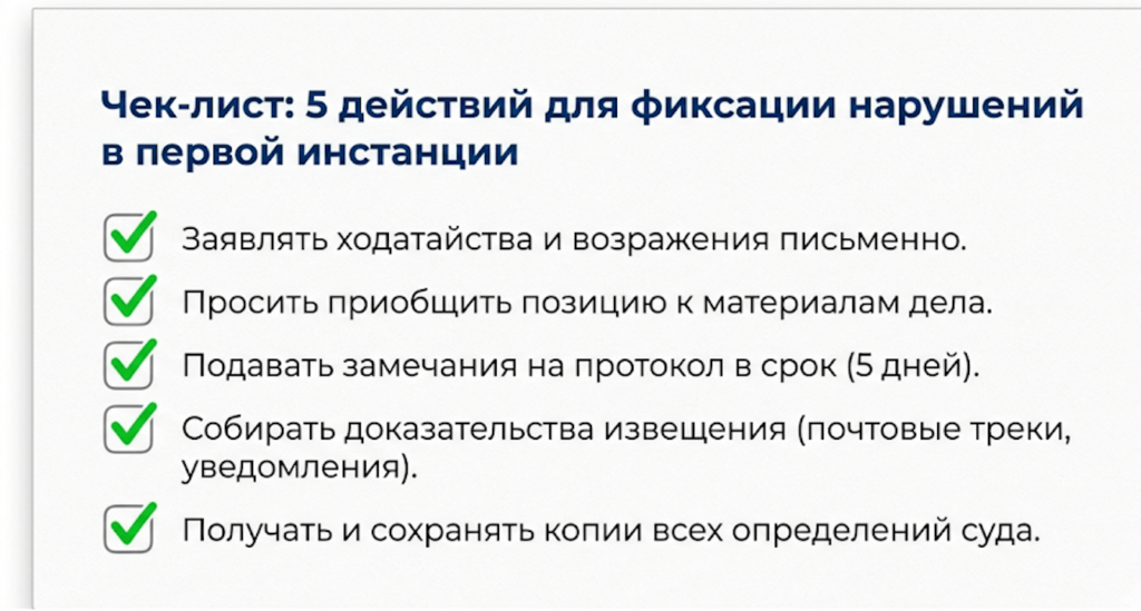 Чек-лист фиксации процессуальных нарушений в суде
